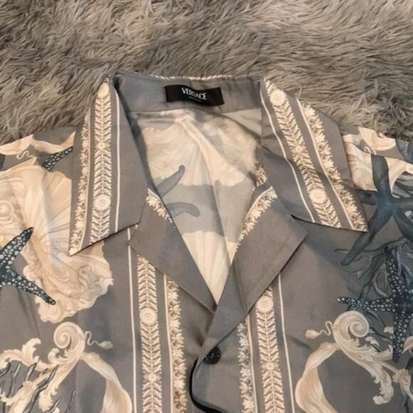 New Authentic Versace Gray and Blue Short Sleeve Shirt size 54 - Picture 7 of 10